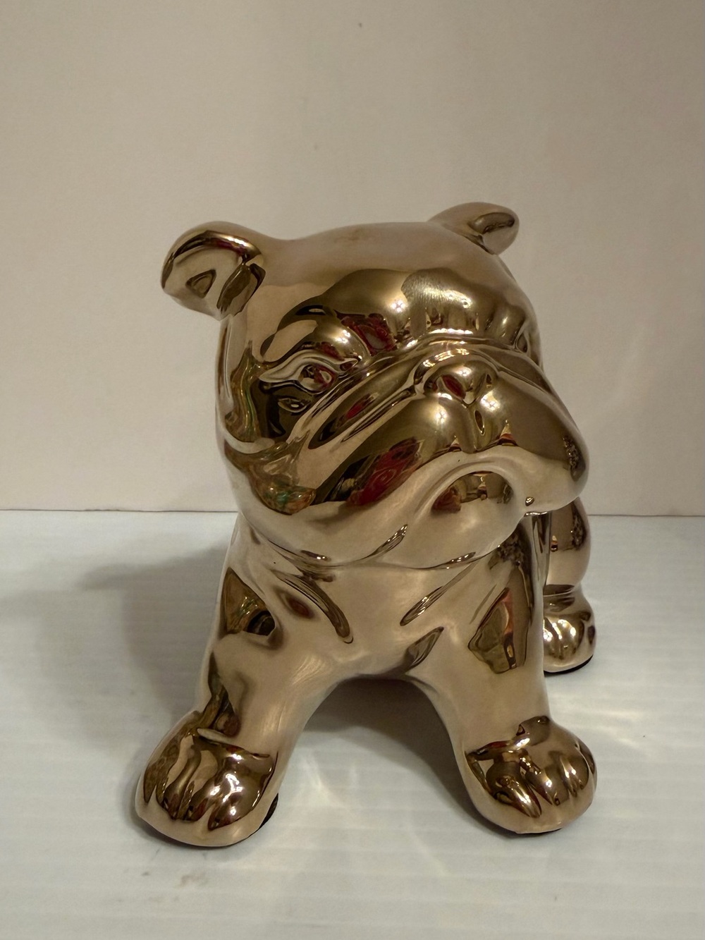 Gold Tone Ceramic Bulldog English Bulldog Dog Figurine Sculpture